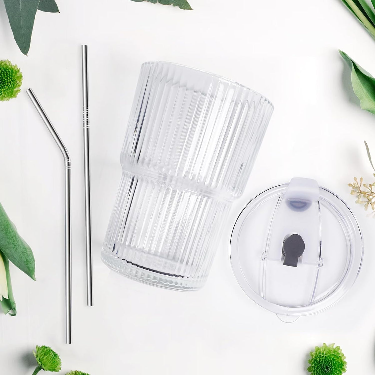 16 OZ Iced Coffee Cups with Lids and Straws Set of 4, Unbreakable Plastic Drinking Glasses Reusable Iced Coffee Glass to Go Cup for Iced Tea,Juice, Water,BPA Free, Dishwasher Safe