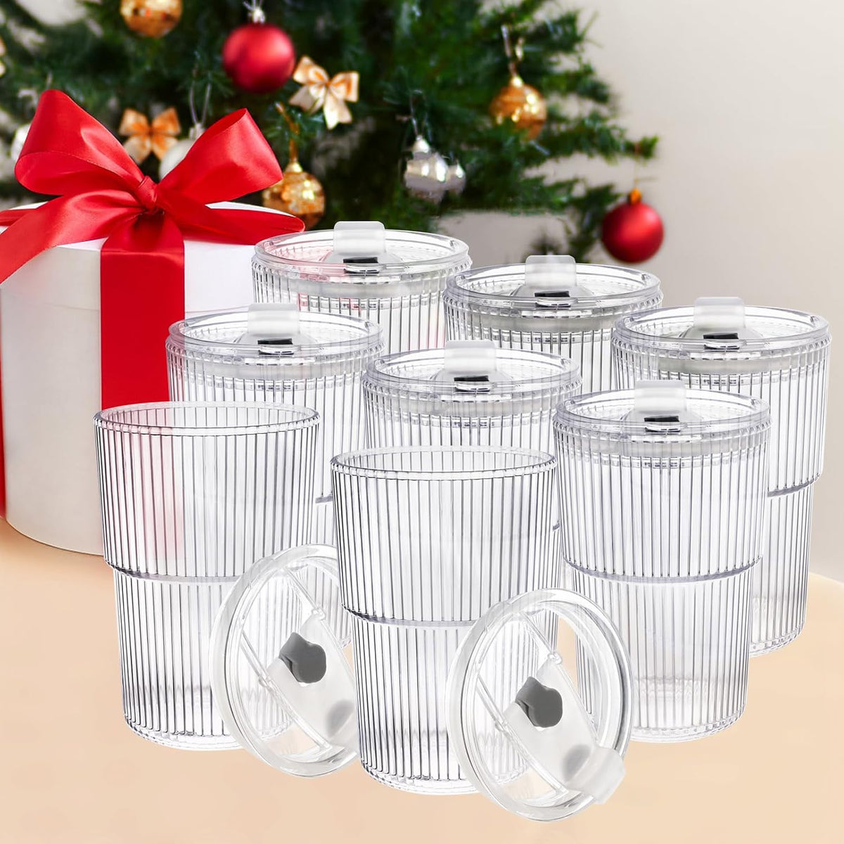 16 OZ Iced Coffee Cups with Lids and Straws Set of 4, Unbreakable Plastic Drinking Glasses Reusable Iced Coffee Glass to Go Cup for Iced Tea,Juice, Water,BPA Free, Dishwasher Safe