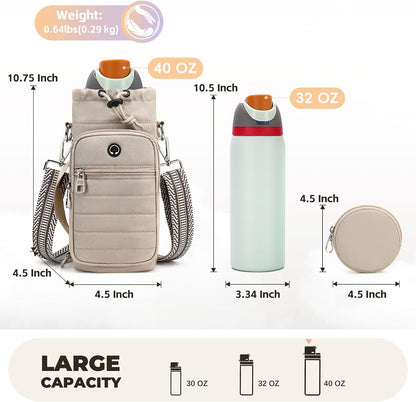 Water Bottle Carrier Bag with Strap Phone Pocket for Walking, Hiking, Cycling