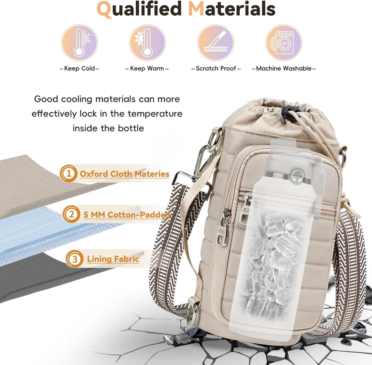 Water Bottle Carrier Bag with Strap Phone Pocket for Walking, Hiking, Cycling