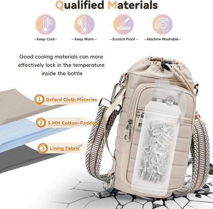 Water Bottle Carrier Bag with Strap Phone Pocket for Walking, Hiking, Cycling