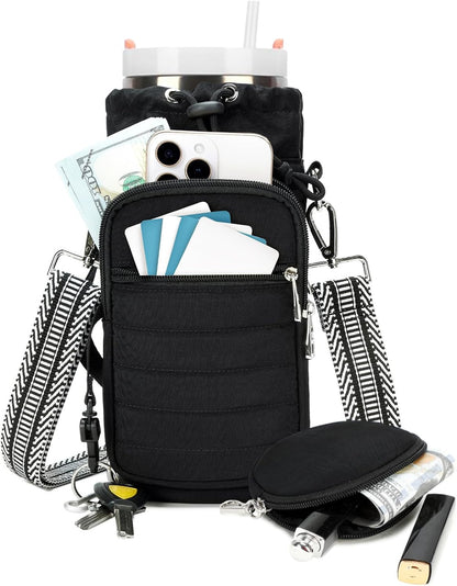 Water Bottle Carrier Bag with Strap Phone Pocket for Walking, Hiking, Cycling