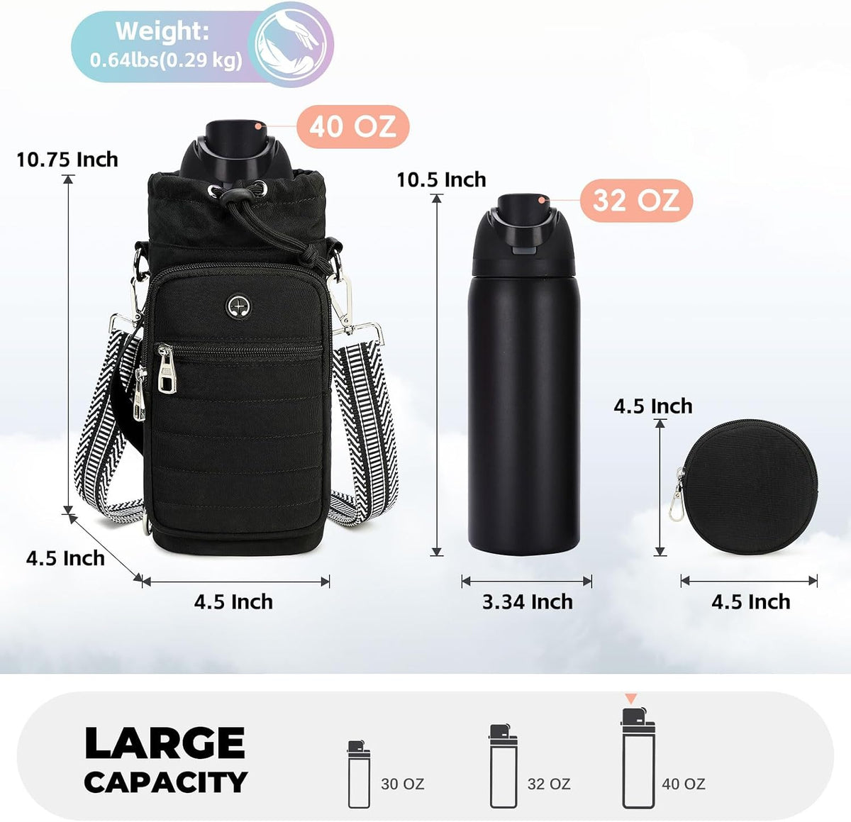 Water Bottle Carrier Bag with Strap Phone Pocket for Walking, Hiking, Cycling