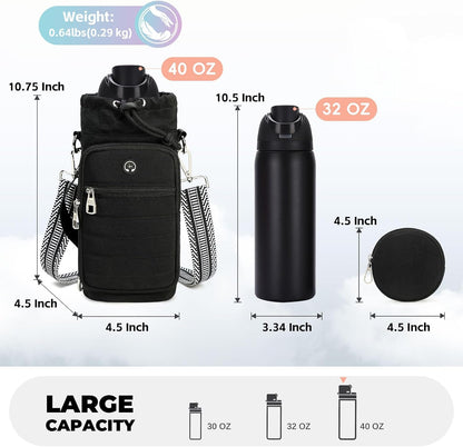 Water Bottle Carrier Bag with Strap Phone Pocket for Walking, Hiking, Cycling