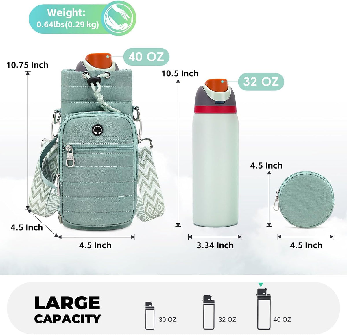 Water Bottle Carrier Bag with Strap Phone Pocket for Walking, Hiking, Cycling