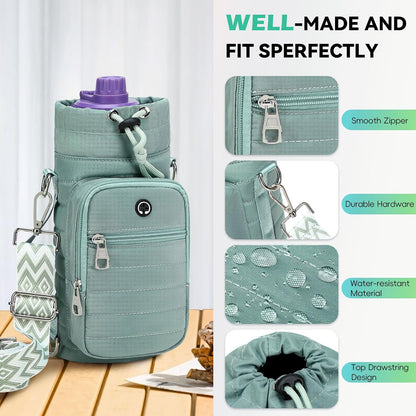 Water Bottle Carrier Bag with Strap Phone Pocket for Walking, Hiking, Cycling
