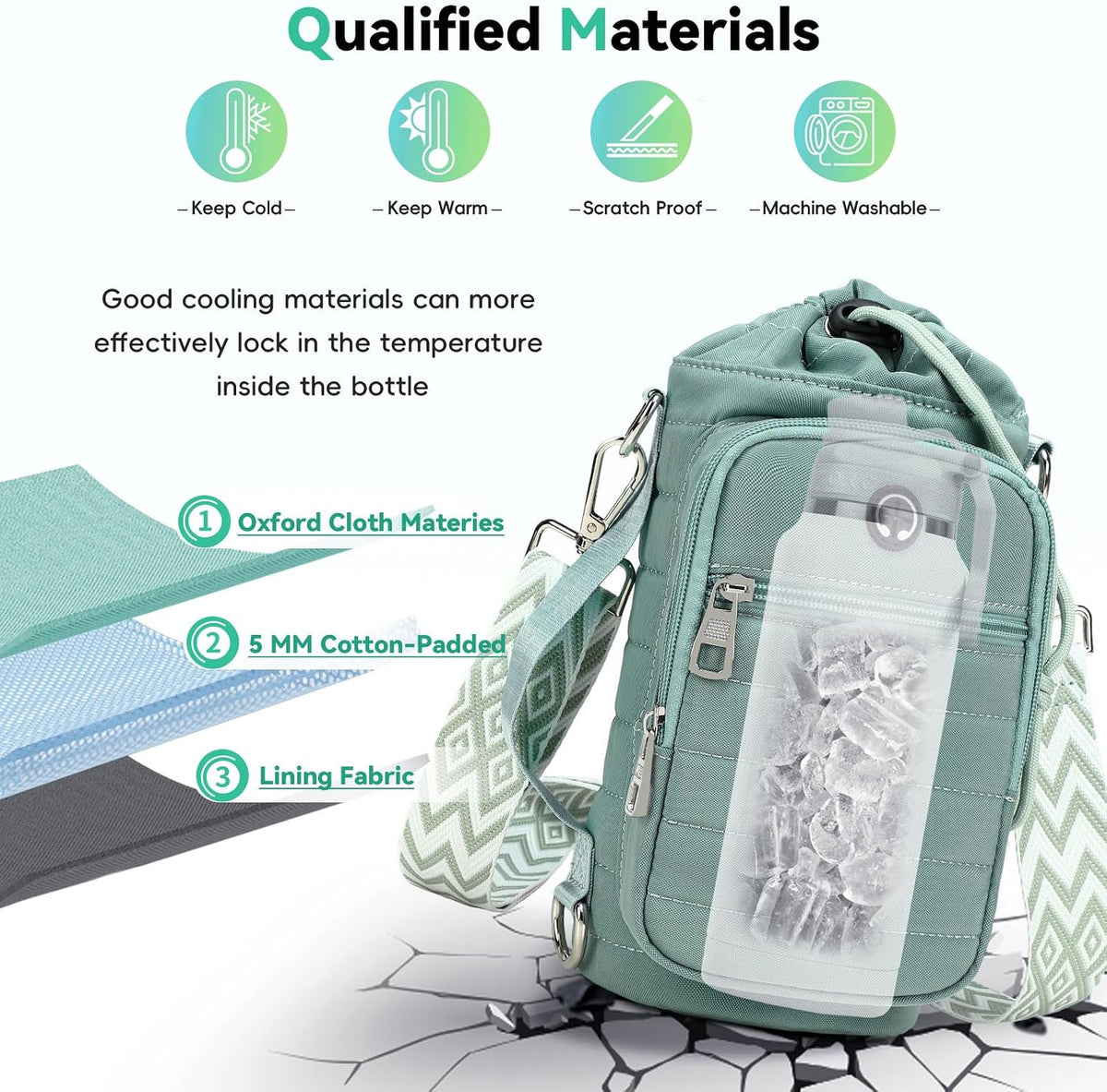 Water Bottle Carrier Bag with Strap Phone Pocket for Walking, Hiking, Cycling