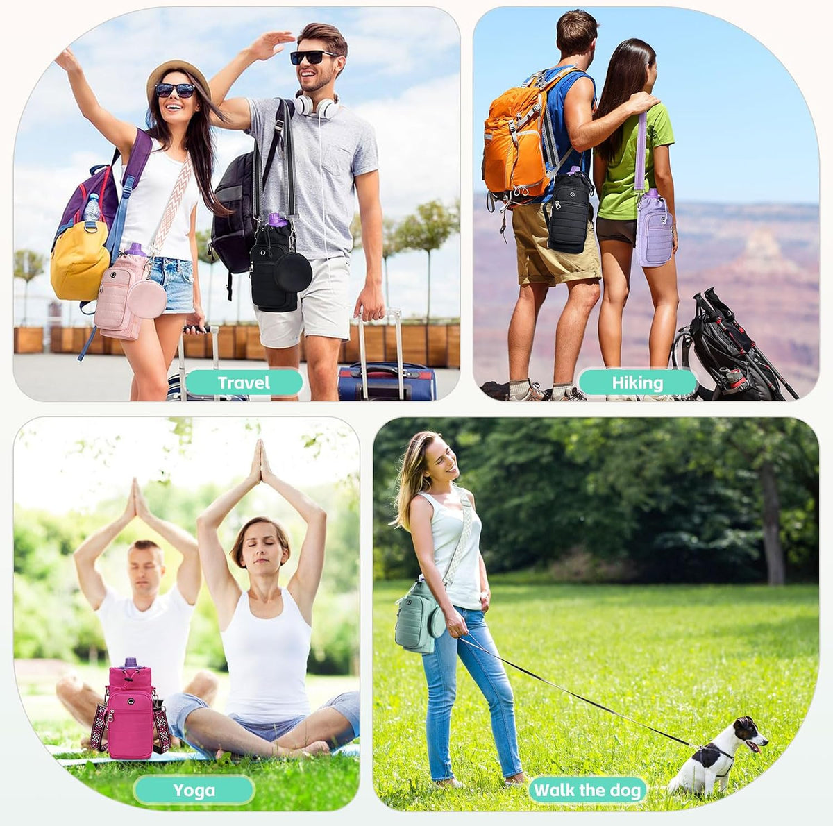 Water Bottle Carrier Bag with Strap Phone Pocket for Walking, Hiking, Cycling