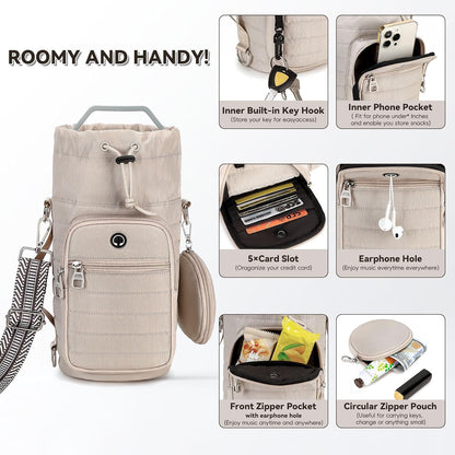 Water Bottle Carrier Bag with Strap Phone Pocket for Walking, Hiking, Cycling