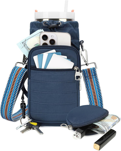 Water Bottle Carrier Bag with Strap Phone Pocket for Walking, Hiking, Cycling