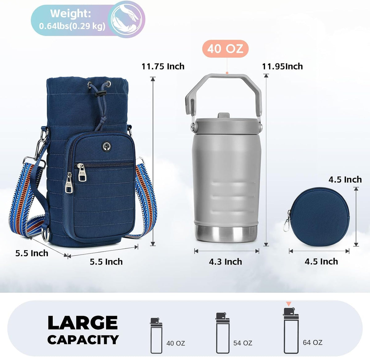 Water Bottle Carrier Bag with Strap Phone Pocket for Walking, Hiking, Cycling