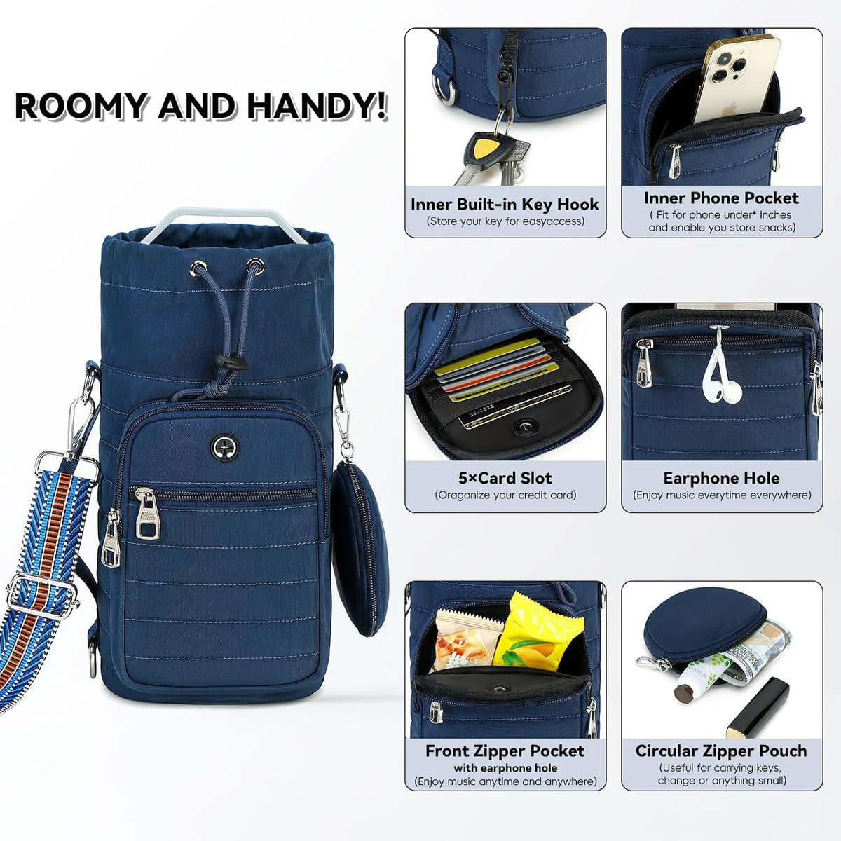 Water Bottle Carrier Bag with Strap Phone Pocket for Walking, Hiking, Cycling