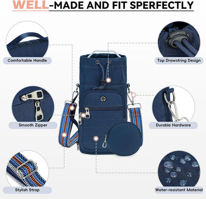 Water Bottle Carrier Bag with Strap Phone Pocket for Walking, Hiking, Cycling