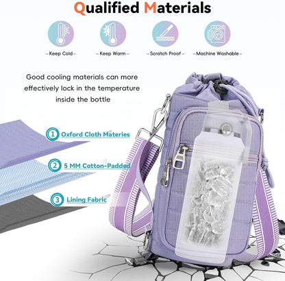 Water Bottle Carrier Bag with Strap Phone Pocket for Walking, Hiking, Cycling