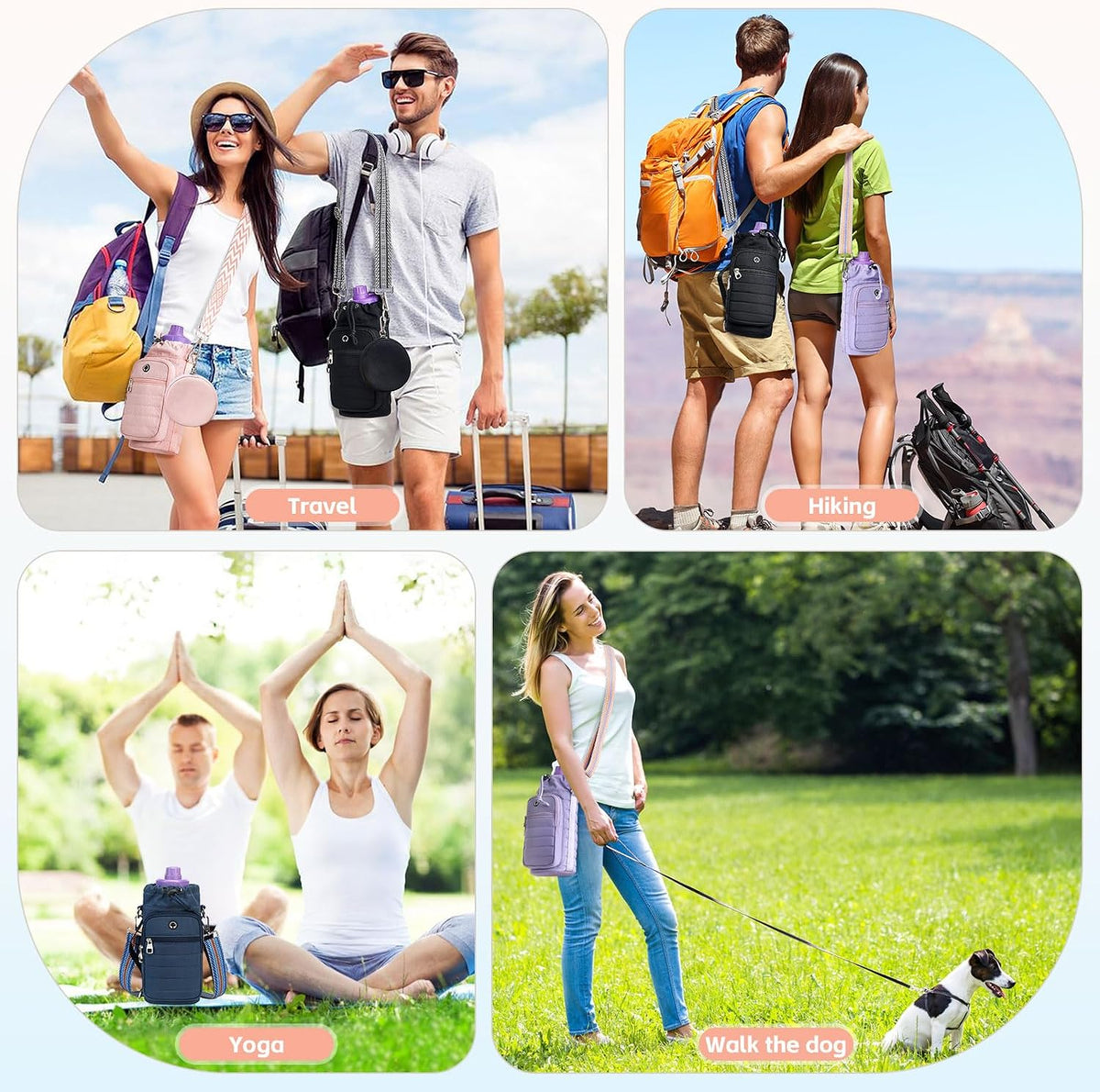 Water Bottle Carrier Bag with Strap Phone Pocket for Walking, Hiking, Cycling