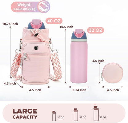 Water Bottle Carrier Bag with Strap Phone Pocket for Walking, Hiking, Cycling