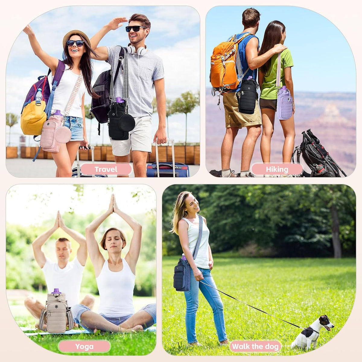 Water Bottle Carrier Bag with Strap Phone Pocket for Walking, Hiking, Cycling