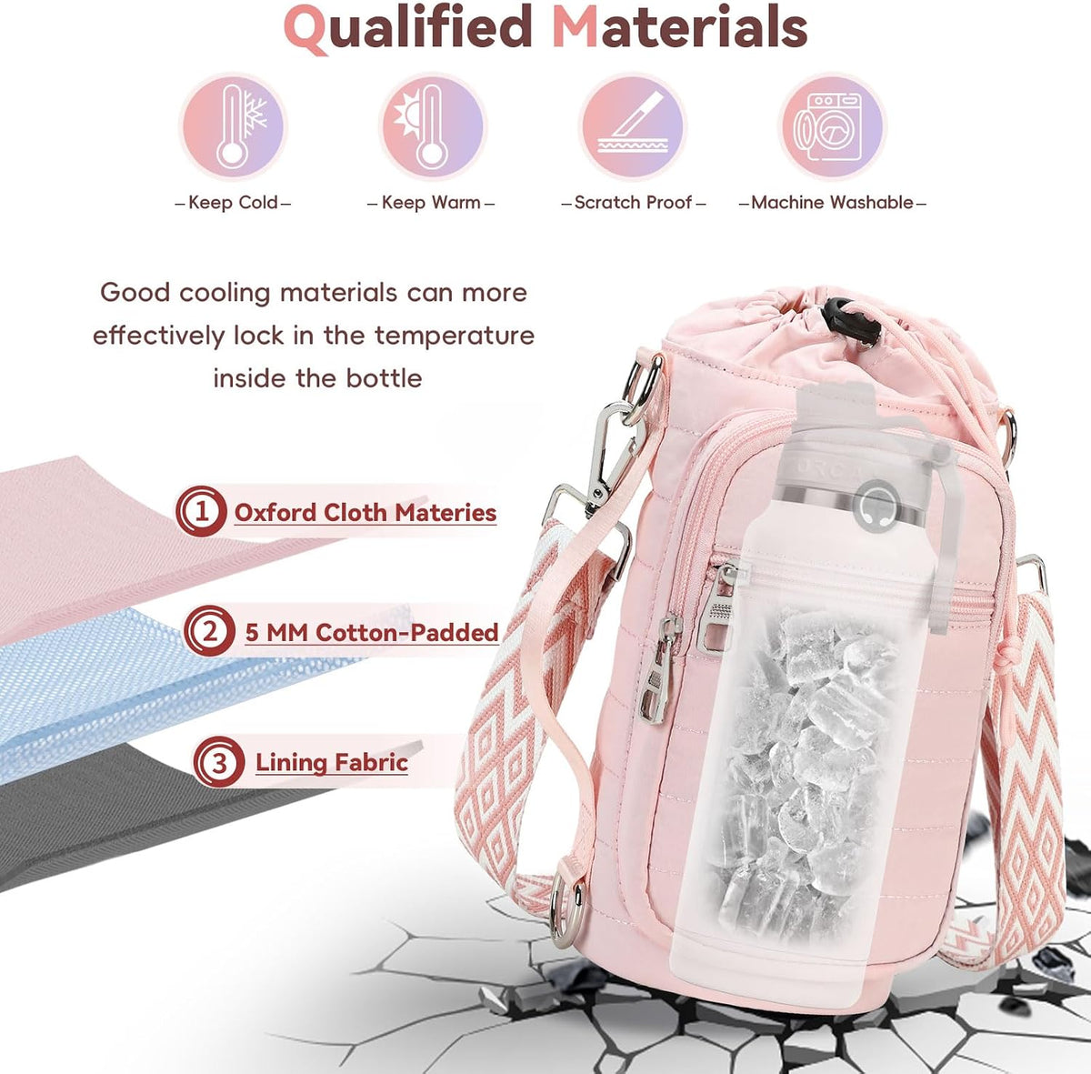 Water Bottle Carrier Bag with Strap Phone Pocket for Walking, Hiking, Cycling