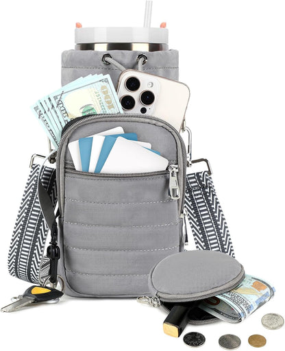Water Bottle Carrier Bag with Strap Phone Pocket for Walking, Hiking, Cycling