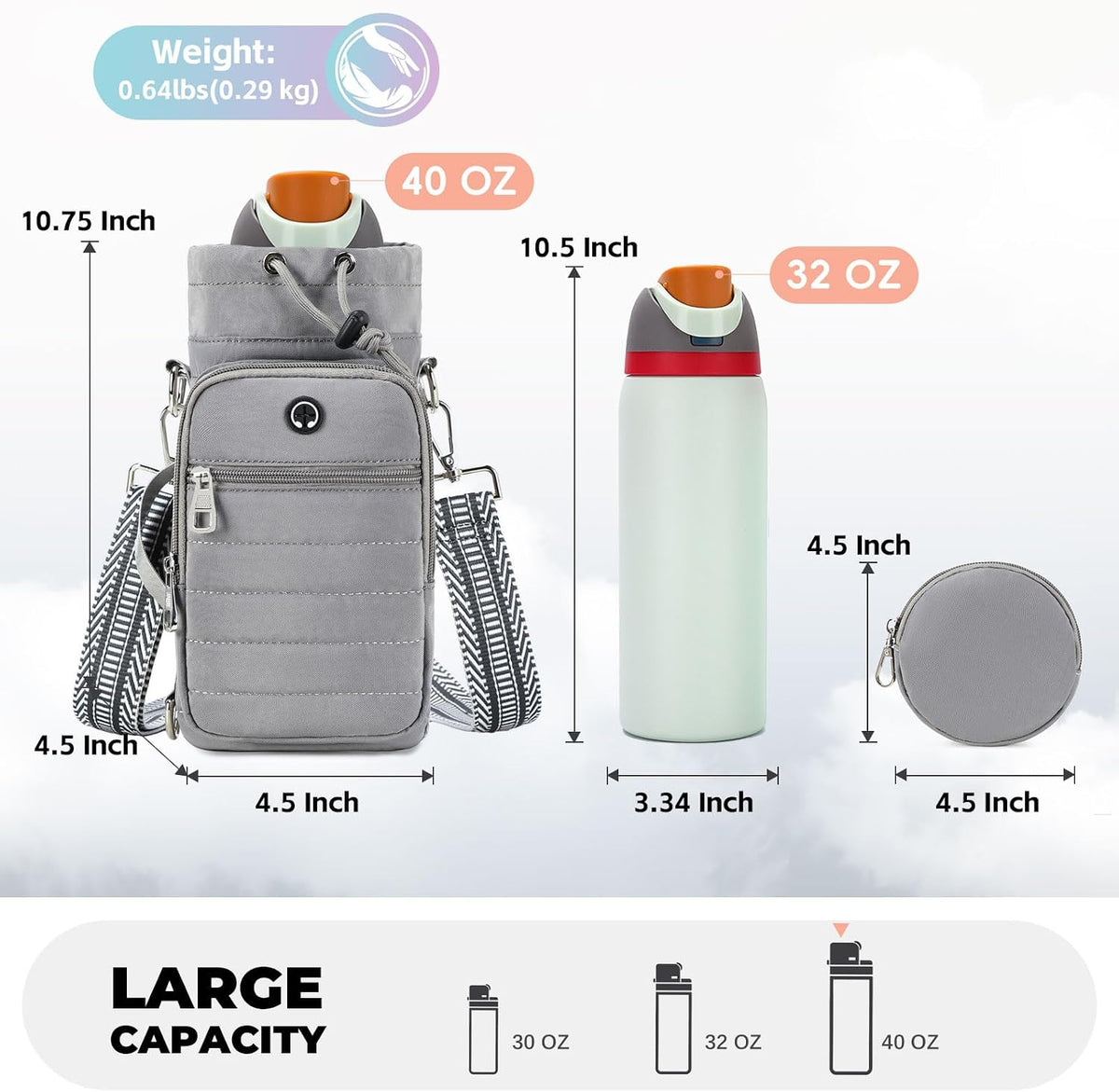 Water Bottle Carrier Bag with Strap Phone Pocket for Walking, Hiking, Cycling