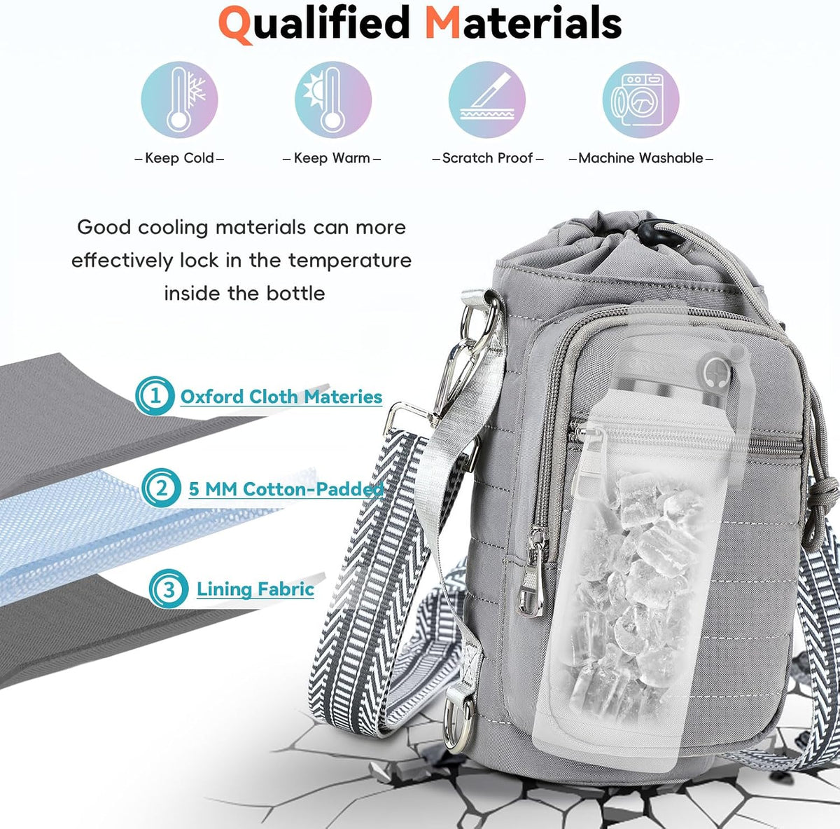 Water Bottle Carrier Bag with Strap Phone Pocket for Walking, Hiking, Cycling