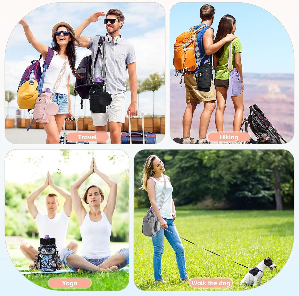 Water Bottle Carrier Bag with Strap Phone Pocket for Walking, Hiking, Cycling