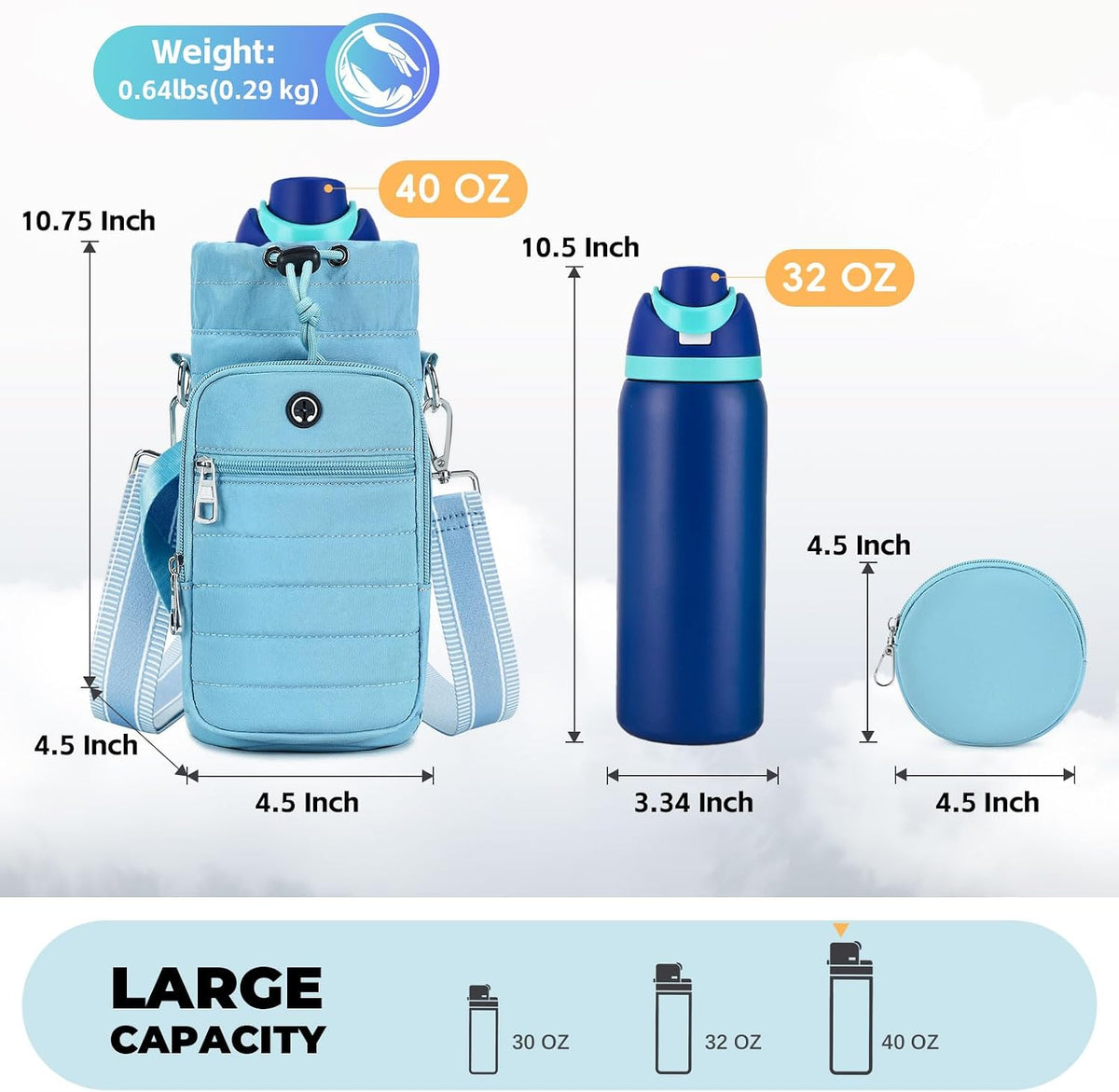 Water Bottle Carrier Bag with Strap Phone Pocket for Walking, Hiking, Cycling