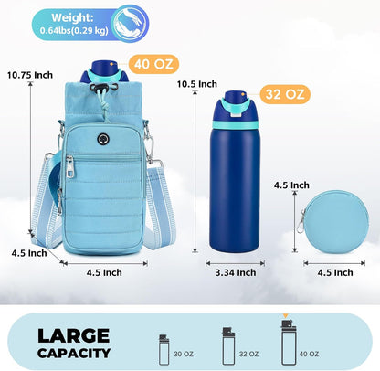 Water Bottle Carrier Bag with Strap Phone Pocket for Walking, Hiking, Cycling