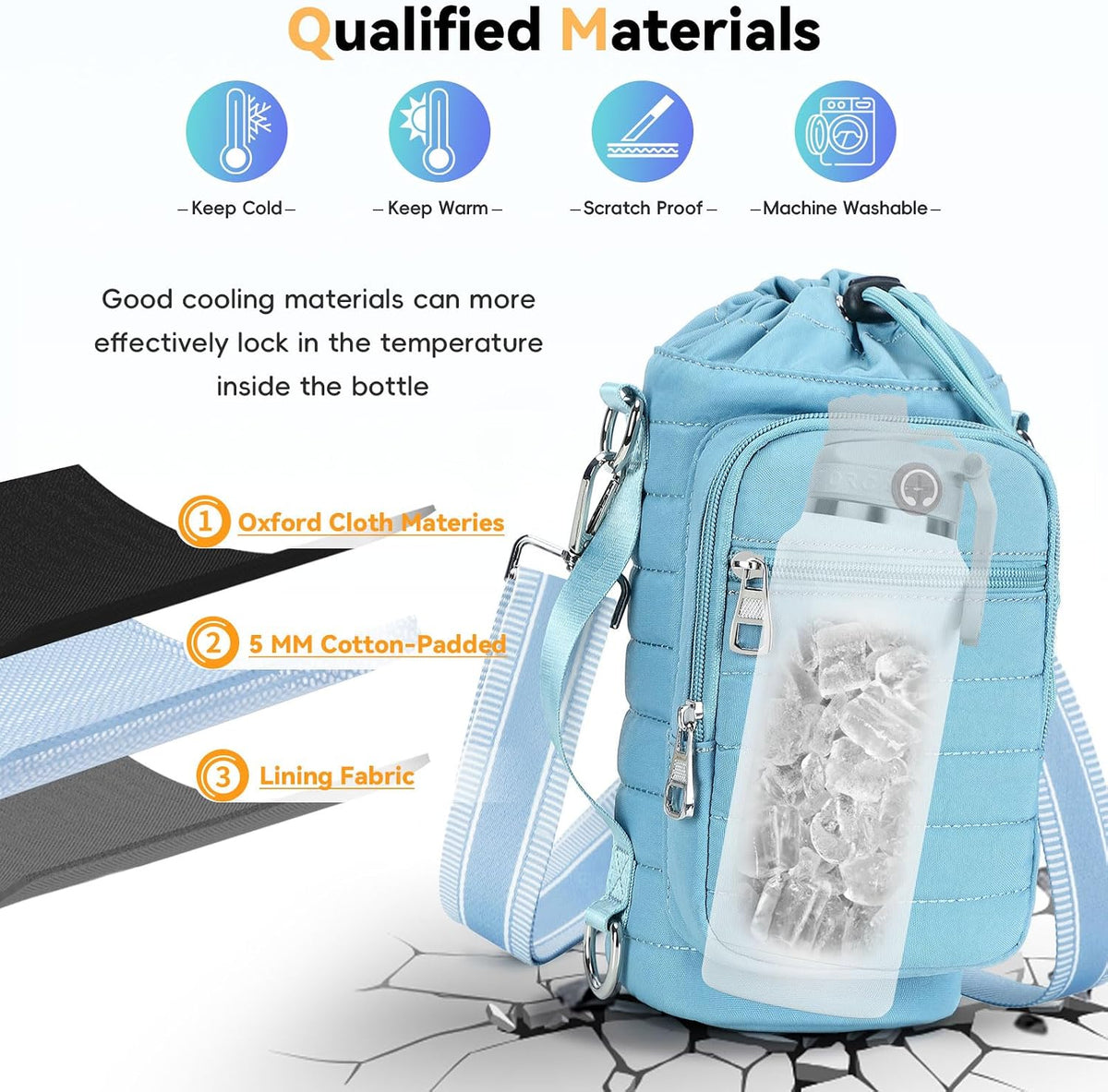 Water Bottle Carrier Bag with Strap Phone Pocket for Walking, Hiking, Cycling