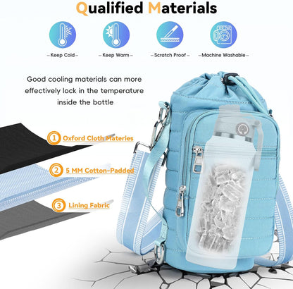 Water Bottle Carrier Bag with Strap Phone Pocket for Walking, Hiking, Cycling
