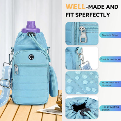 Water Bottle Carrier Bag with Strap Phone Pocket for Walking, Hiking, Cycling