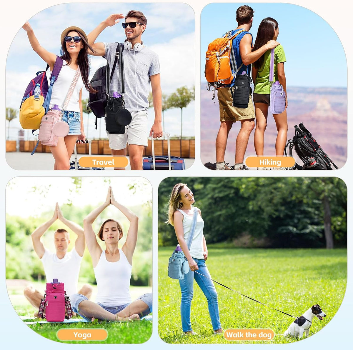 Water Bottle Carrier Bag with Strap Phone Pocket for Walking, Hiking, Cycling