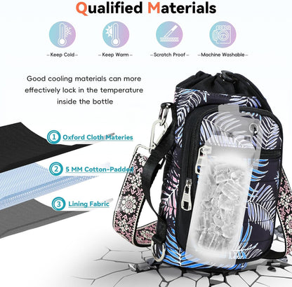 Water Bottle Carrier Bag with Strap Phone Pocket for Walking, Hiking, Cycling