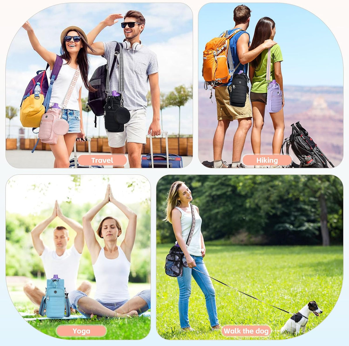 Water Bottle Carrier Bag with Strap Phone Pocket for Walking, Hiking, Cycling