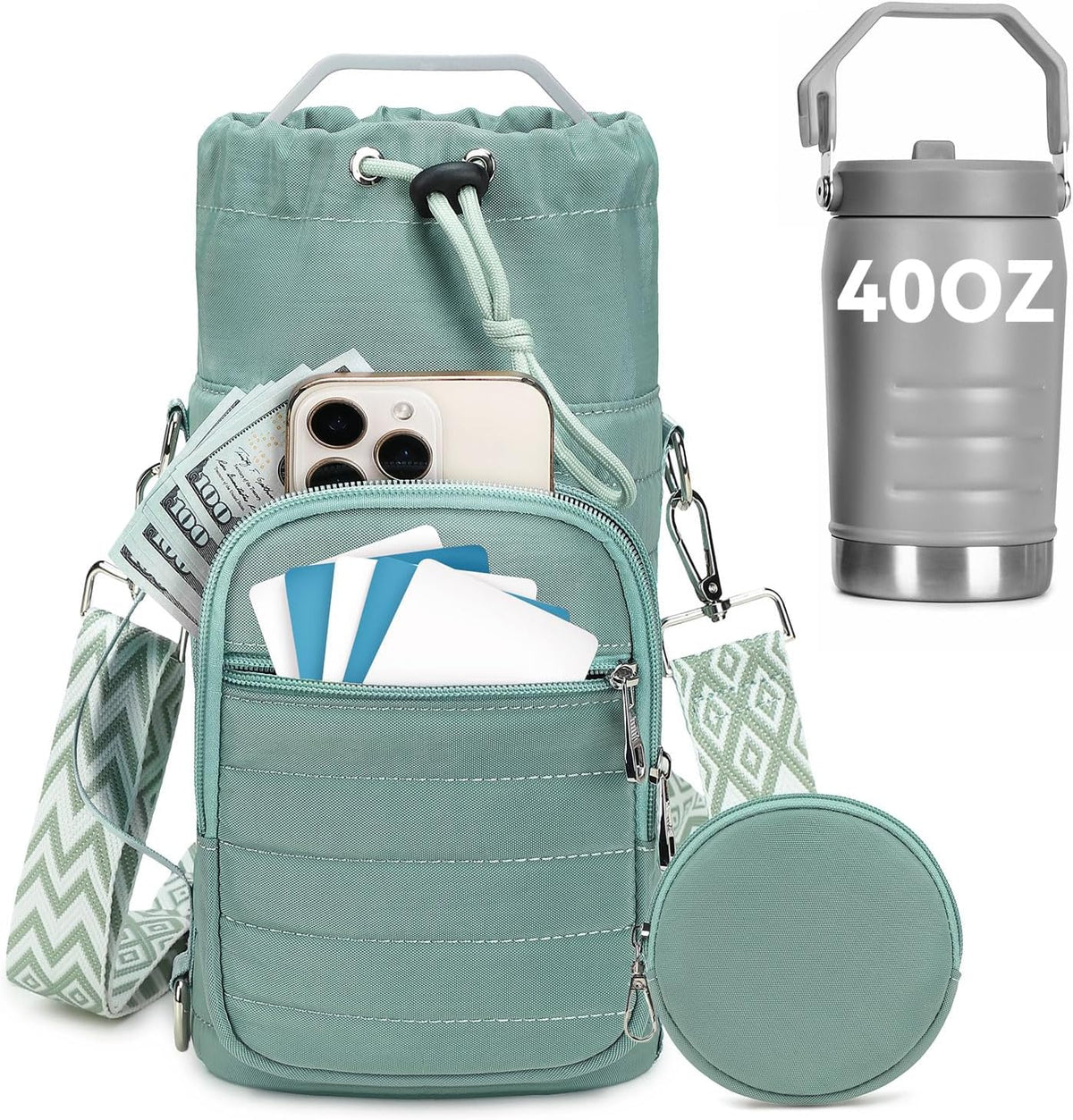 Water Bottle Carrier Bag with Strap Phone Pocket for Walking, Hiking, Cycling