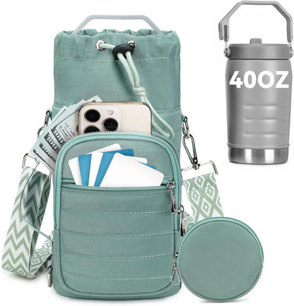 Water Bottle Carrier Bag with Strap Phone Pocket for Walking, Hiking, Cycling