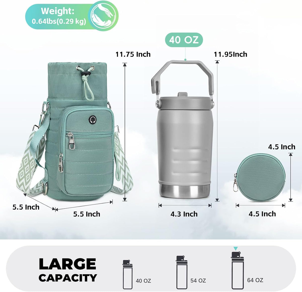 Water Bottle Carrier Bag with Strap Phone Pocket for Walking, Hiking, Cycling