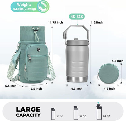 Water Bottle Carrier Bag with Strap Phone Pocket for Walking, Hiking, Cycling