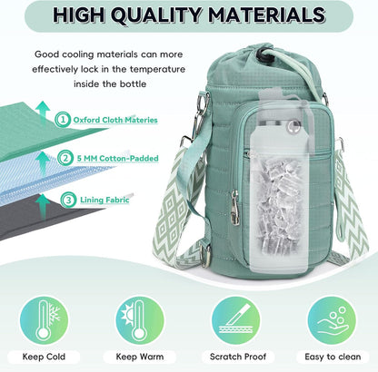 Water Bottle Carrier Bag with Strap Phone Pocket for Walking, Hiking, Cycling