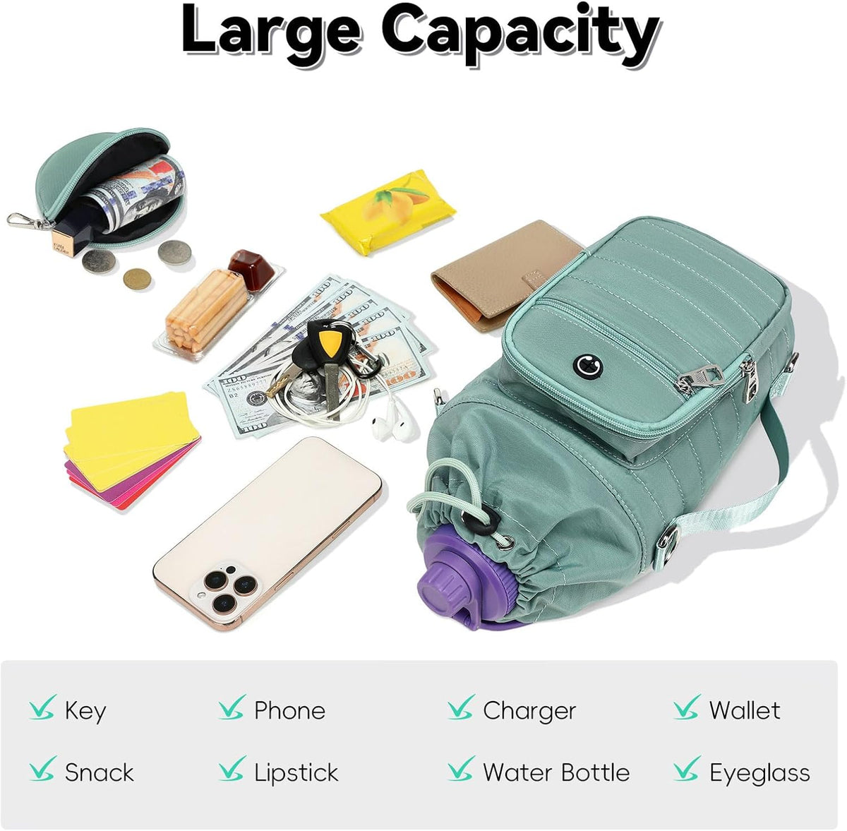 Water Bottle Carrier Bag with Strap Phone Pocket for Walking, Hiking, Cycling