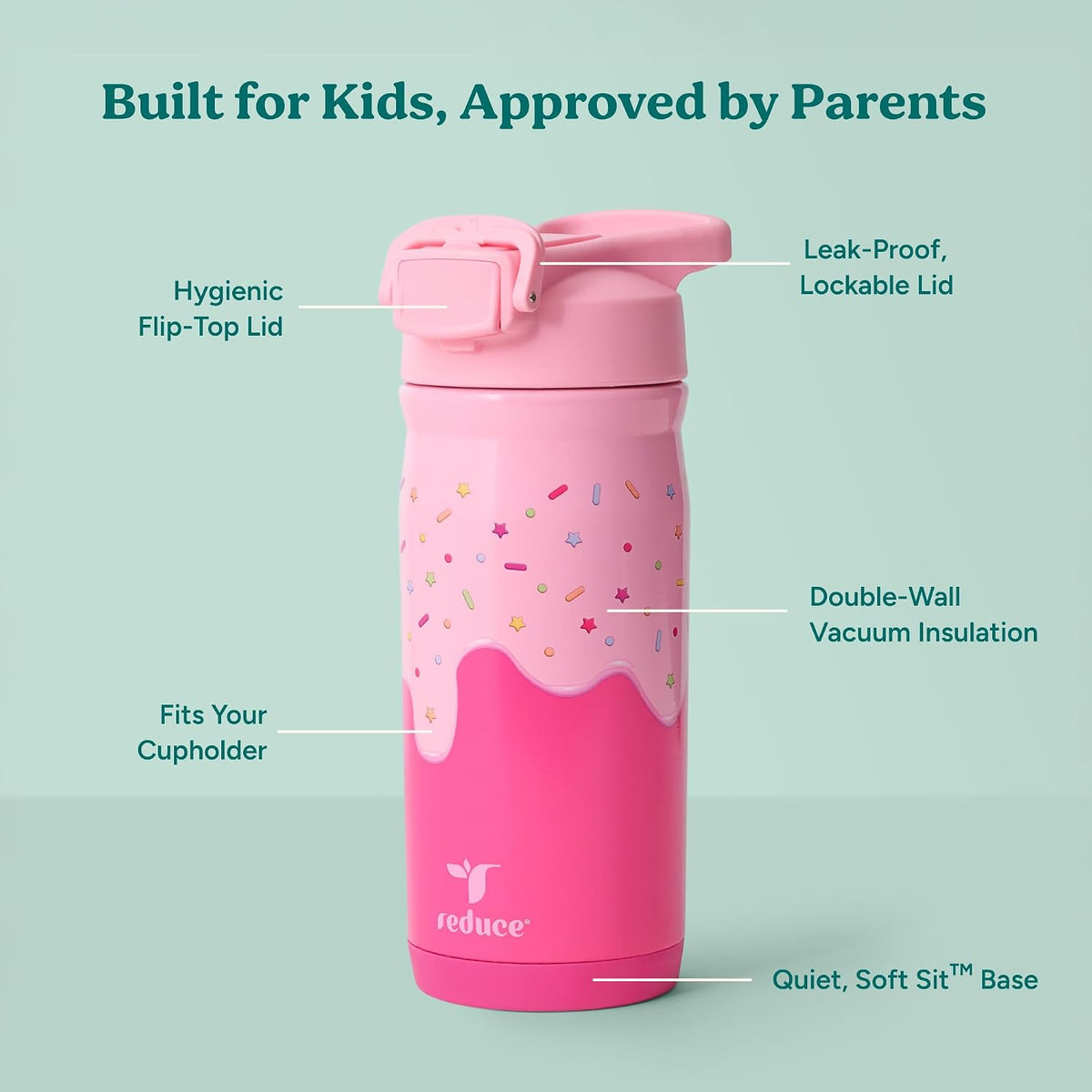Hydrate Pro Kids 14oz Stainless Steel Insulated Water Bottle w/Straw – Spill Proof Tumbler for Kids – 30 Hour Cold Retention – Dishwasher Safe Leak-Proof Design - Abstract Flowers