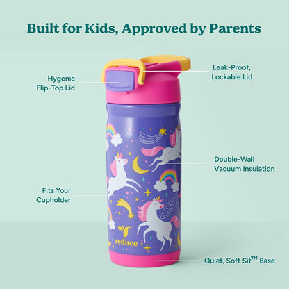 Hydrate Pro Kids 14oz Stainless Steel Insulated Water Bottle w/Straw – Spill Proof Tumbler for Kids – 30 Hour Cold Retention – Dishwasher Safe Leak-Proof Design - Abstract Flowers