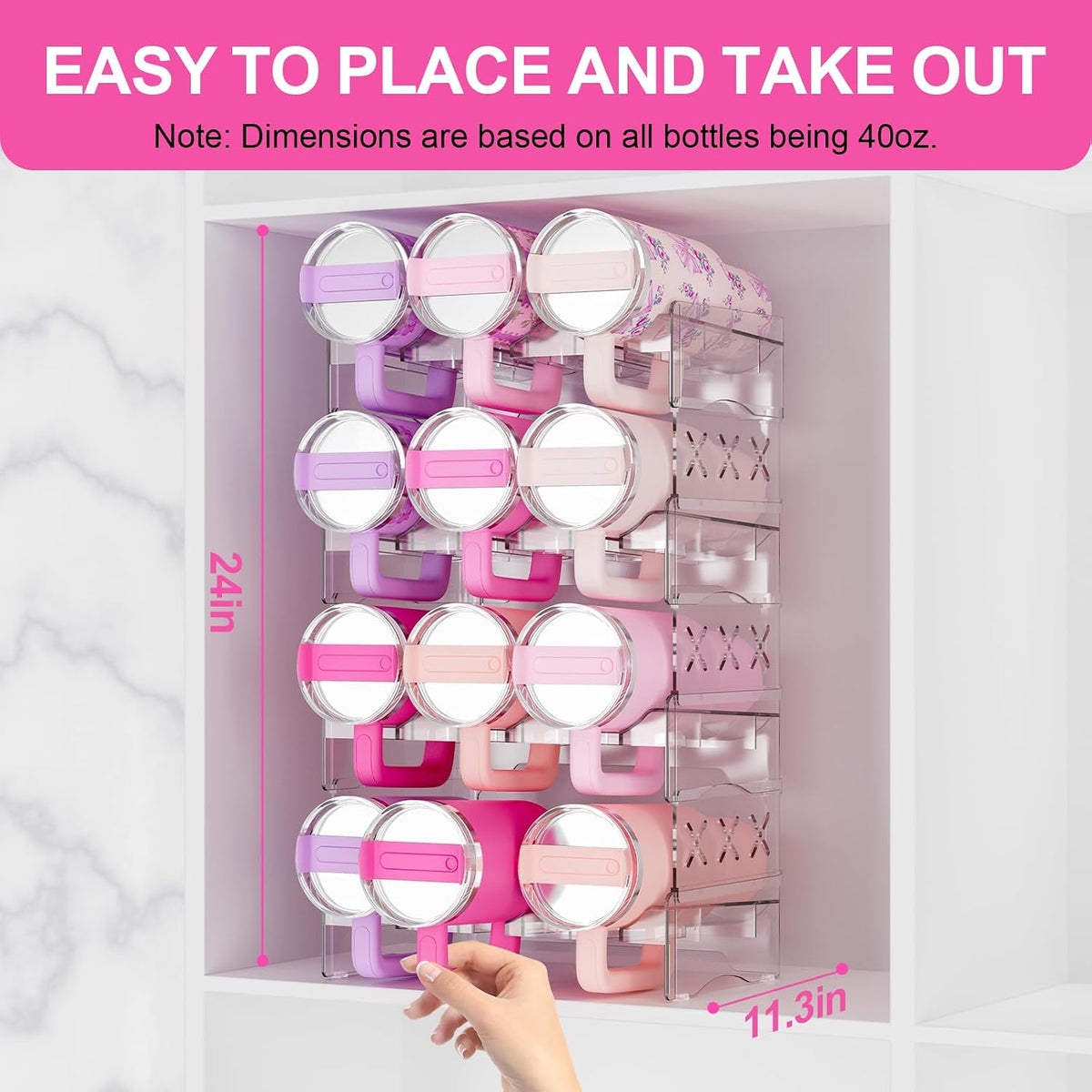 JYPS Tumbler Organizer, Acrylic Water Bottle Storage For Full Stanley 40oz Tumbler, Stackable Handle Cup Holder For Home Kitchen Pantry Countertop Cabinet, Size For Stanley/HydroJug/Owala/YETI/BrüMate
