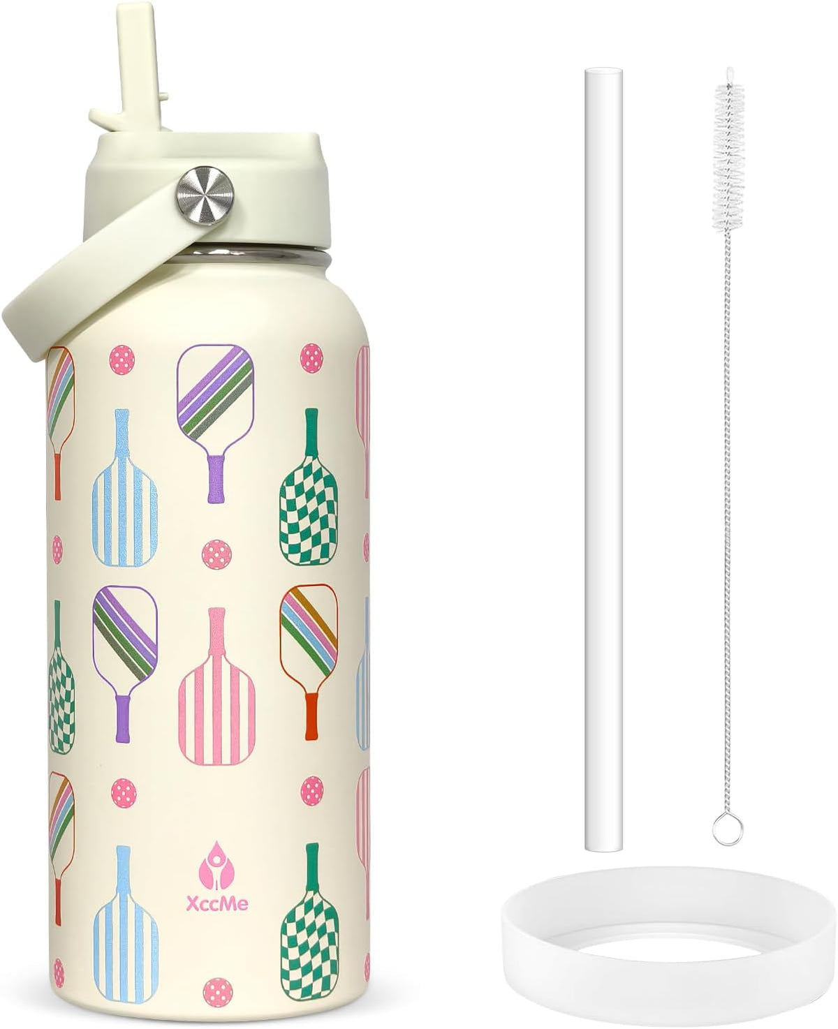 32oz Pickleball Insulated Water Bottle for Women with Straw