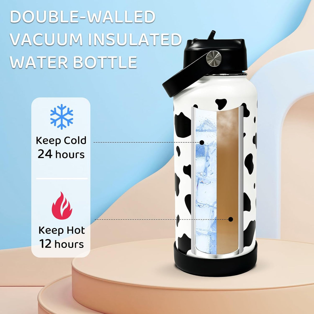 32oz Pickleball Insulated Water Bottle for Women with Straw