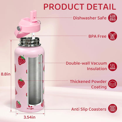 32oz Pickleball Insulated Water Bottle for Women with Straw