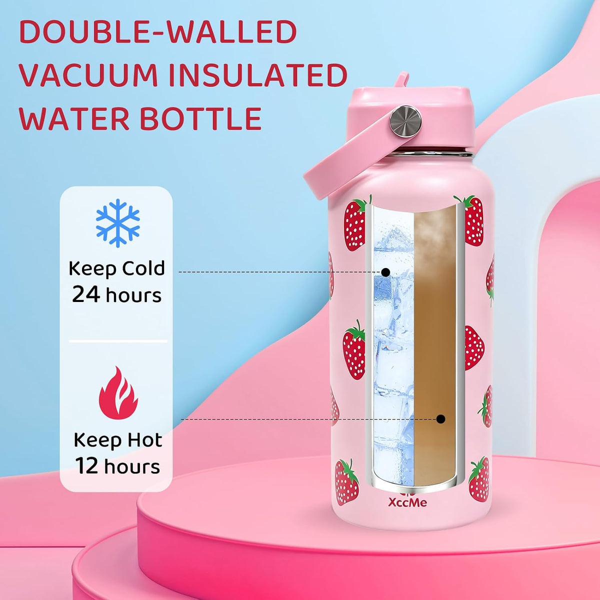 32oz Pickleball Insulated Water Bottle for Women with Straw