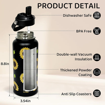 32oz Pickleball Insulated Water Bottle for Women with Straw