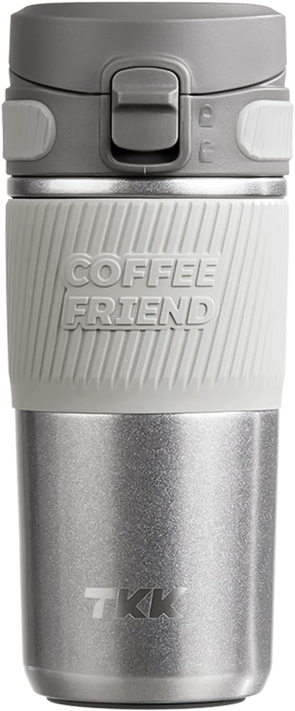 Coffee Travel Mug 15 oz Insulated Stainless Steel Cup with Flip Lid, Leak Proof Bottle for Tea & Drinks, Dishwasher Safe, Slate Grey