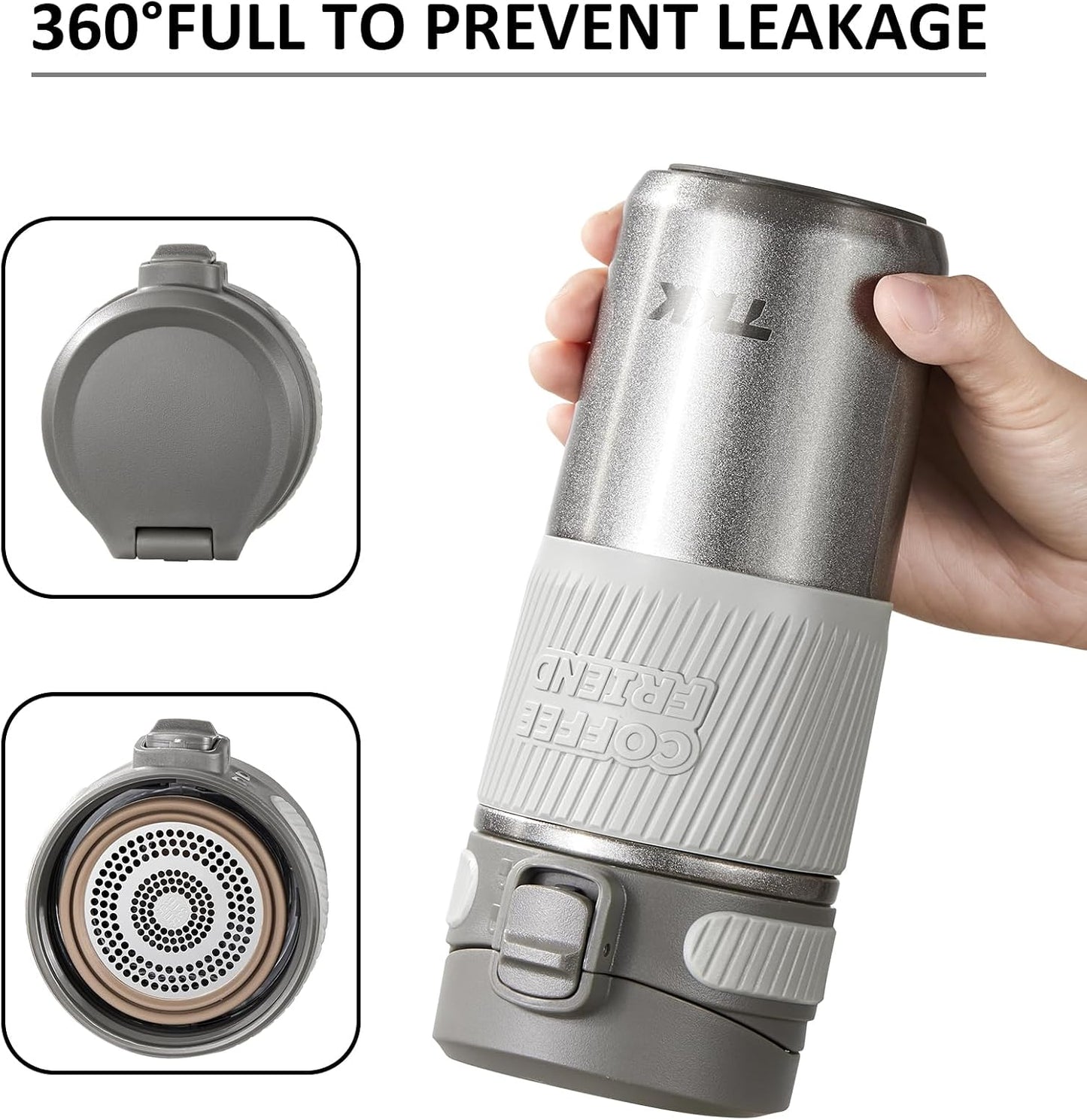 Coffee Travel Mug 15 oz Insulated Stainless Steel Cup with Flip Lid, Leak Proof Bottle for Tea & Drinks, Dishwasher Safe, Slate Grey